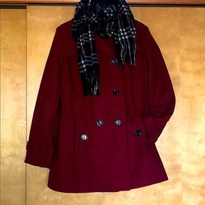 Calvin Klien wine red wool blend pea coat
